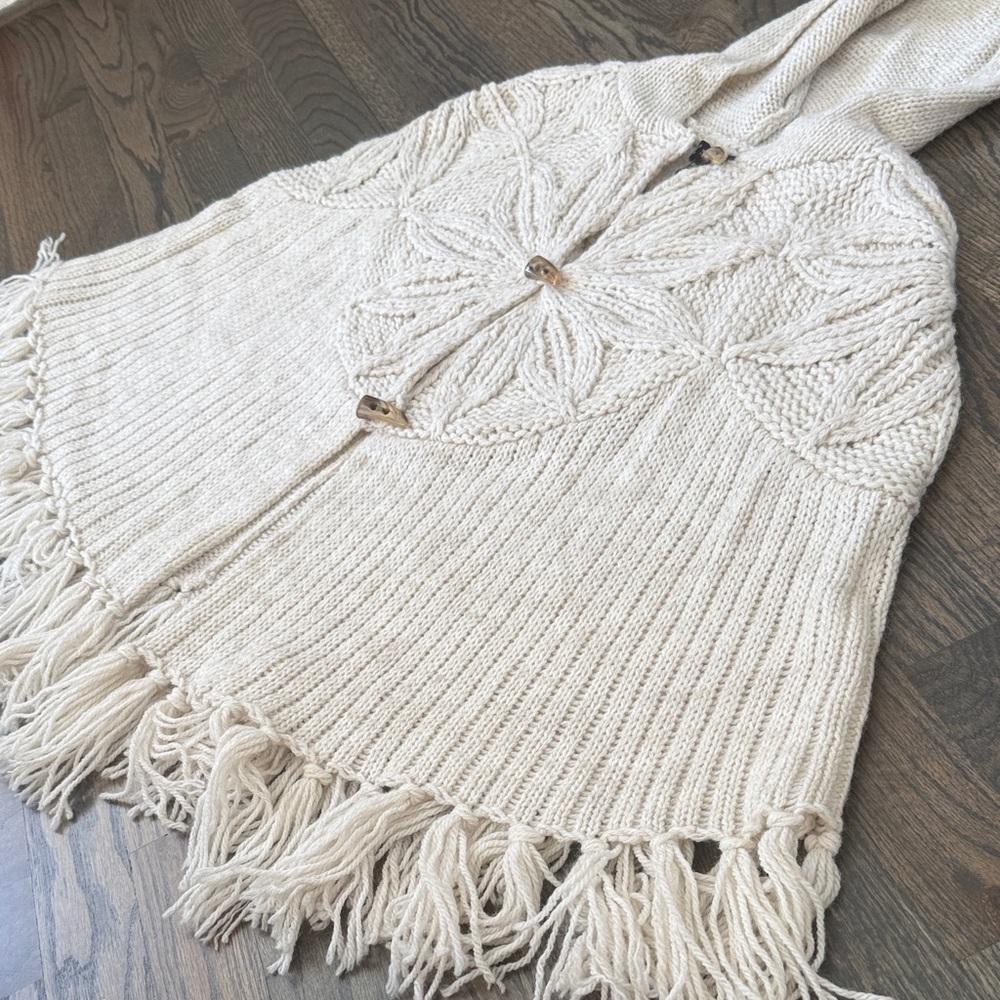 INC International Concepts Hooded 3 Button Wool Cape w Fringe Sun Sz Petite XS-S - Picture 6 of 17